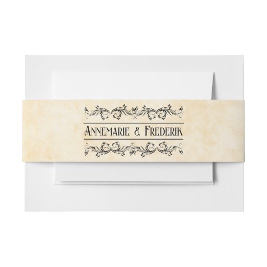 ヴィンテージ素朴ブラック・フローリッシュ・パーチメント 招待状ベリーバンド (正面例)