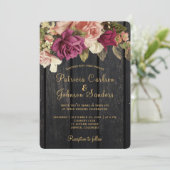 ヴィンテージ素朴ブルゴーニュのフローラバ結婚ンウッド 招待状 (スタンド正面)