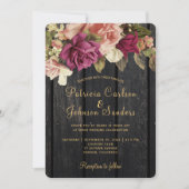 ヴィンテージ素朴ブルゴーニュのフローラバ結婚ンウッド 招待状 (正面)