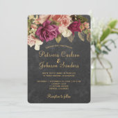 ヴィンテージ素朴ブルゴーニュのフローラ・チョーク結婚ボード 招待状 (スタンド正面)