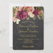 ヴィンテージ素朴ブルゴーニュのフローラ・チョーク結婚ボード 招待状 (正面)