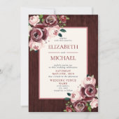 ヴィンテージ素朴ブルゴーニュ赤面ピンクフォト結婚ズ 招待状 (正面)