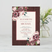 ヴィンテージ素朴ブルゴーニュ赤面ピンクフォト結婚ズ 招待状 (スタンド正面)