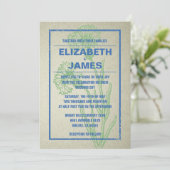 ヴィンテージ素朴ブルーとグリーンの結婚式招待状 招待状 (スタンド正面)