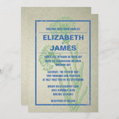 ヴィンテージ素朴ブルーとグリーンの結婚式招待状 招待状 (正面/裏面)