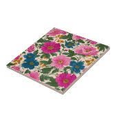 ヴィンテージ素朴ブルーとピンクの花柄 タイル (側面)