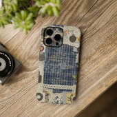 ヴィンテージ素朴ブルーデニムエフェメラ iPhoneケース