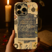 ヴィンテージ素朴ブルーデニムエフェメラ iPhoneケース