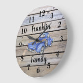 ヴィンテージ素朴ブルートラックウッドファミリー名 ラージ壁時計 (傾斜)