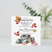 ヴィンテージ素朴ブルートラックサンクスギビング招待状 シーズンカード (スタンド正面)