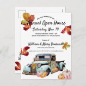 ヴィンテージ素朴ブルートラック紅葉オープンハウス シーズンポストカード (正面/裏面)