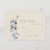 ヴィンテージ素朴ブルーフローラミニマ結婚リスト 出欠カード (正面/裏面)