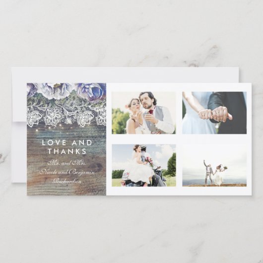 ヴィンテージ素朴ブルーフローラ結婚ズ・サンキュー サンキューカード (正面)