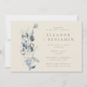 ヴィンテージ素朴ブルー結婚フローラのオールインワン 招待状 (正面)