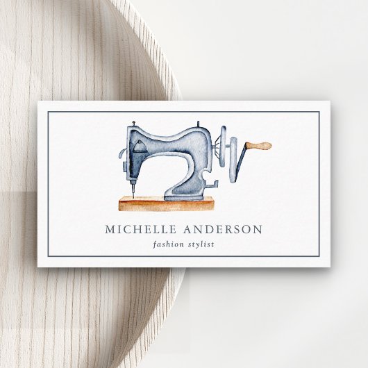 ヴィンテージ素朴ブルー裁縫機械ファッションスタイリスト 名刺