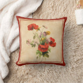 ヴィンテージ素朴ブーケレッドポピー野生の花 クッション (ブランケット)