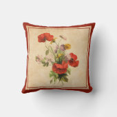 ヴィンテージ素朴ブーケレッドポピー野生の花 クッション (裏面)