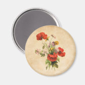 ヴィンテージ素朴ブーケレッドポピー野生の花 マグネット (正面/裏面)