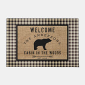 ヴィンテージ素朴プレイドベアーウェルカムキャビンinウッズ ドアマット (正面)