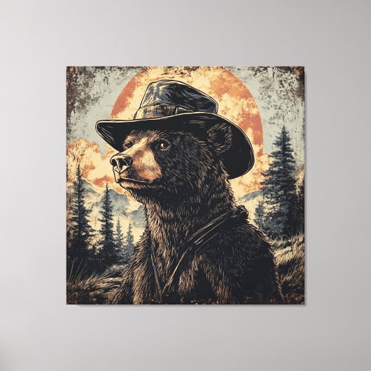 ヴィンテージ素朴ベアーアートウッドウォールアート キャンバスプリント (正面)