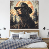 ヴィンテージ素朴ベアーアートウッドウォールアート キャンバスプリント (インサイチュ (寝室))