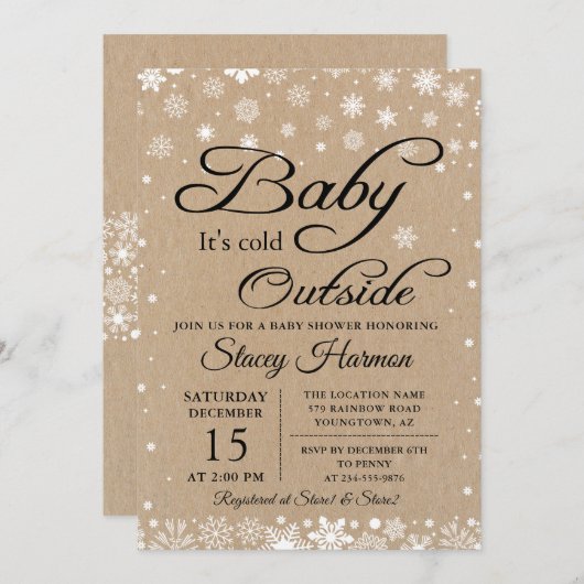 ヴィンテージ素朴ベビーの冷たい屋外ベビースシャワー 招待状 (正面/裏面)