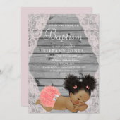 ヴィンテージ素朴ベビーガールバプテスマ招待状 招待状 (正面/裏面)