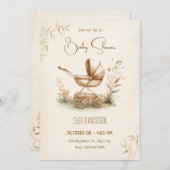 ヴィンテージ素朴ベビーベビーカー 招待状 (正面/裏面)