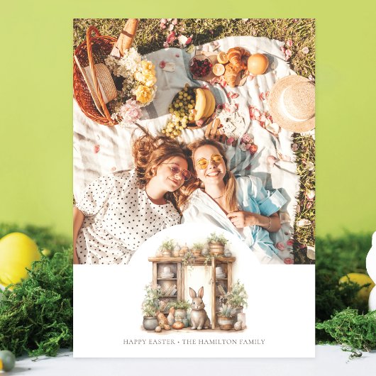 ヴィンテージ素朴ベージュのイースターパーソナライズされた写真 シーズンカード