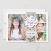 ヴィンテージ素朴ベージュファースト聖餐式フローラ 招待状 (正面)