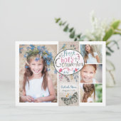 ヴィンテージ素朴ベージュファースト聖餐式フローラ 招待状 (スタンド正面)