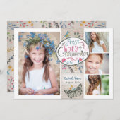 ヴィンテージ素朴ベージュファースト聖餐式フローラ 招待状 (正面/裏面)