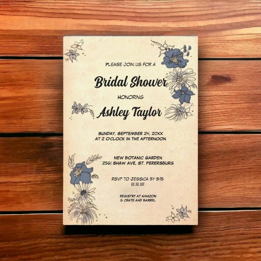 ヴィンテージ素朴ボタニカルボホフローラブライダルシャワー 招待状