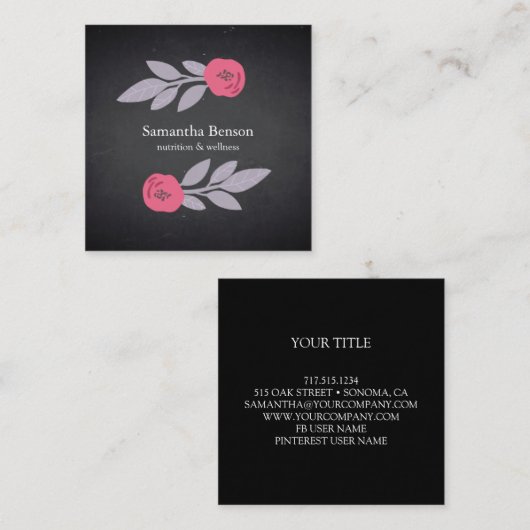 ヴィンテージ素朴ボタニカルリーフブランチスクエアブシン スクエア名刺 (正面/裏面)