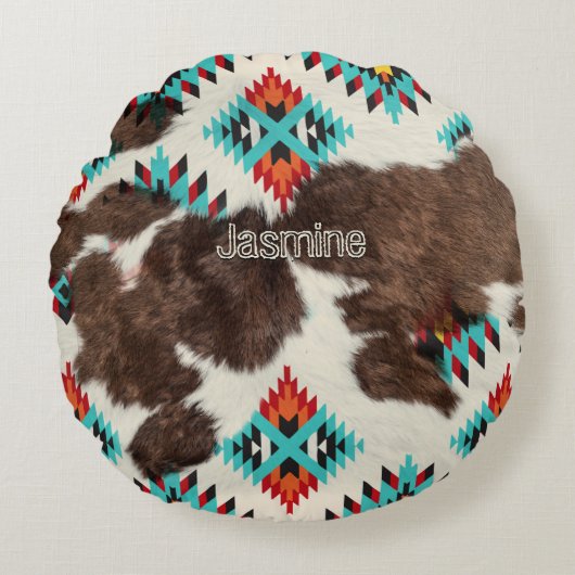 ヴィンテージ素朴ボホウエスタンコウィド女性のカーボーイ ラウンドクッション (正面)