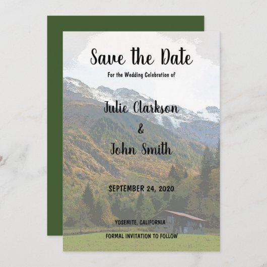 ヴィンテージ素朴マウンテンウェディング日付を保存 セーブザデート (正面/裏面)