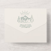 ヴィンテージ素朴マウンテンエメラルドQRコードRSVP オールインワン招待状 (裏面)