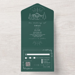 ヴィンテージ素朴マウンテンエメラルドQR RSVP オールインワン招待状