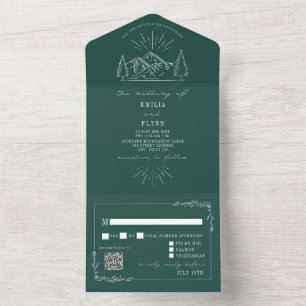 ヴィンテージ素朴マウンテンエメラルドQR RSVP オールインワン招待状