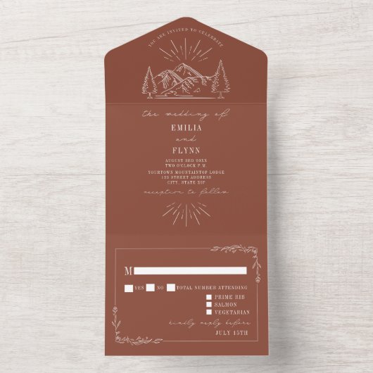 ヴィンテージ素朴マウンテンテラコッタRSVP オールインワン招待状 (内側)