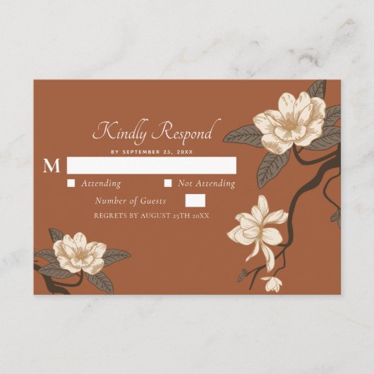 ヴィンテージ素朴マグノリアテラコッタウェディングRSVP エンクロージャーカード (正面)
