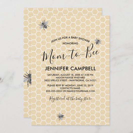 ヴィンテージ素朴ママへベイビーシャワー 招待状 (正面/裏面)