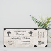 ヴィンテージ素朴ムービーチケット日付の保存 招待状 (スタンド正面)