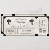 ヴィンテージ素朴ムービーチケット日付の保存 招待状 (正面/裏面)