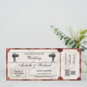 ヴィンテージ素朴ムービーチケット日付の保存 招待状 (スタンド正面)