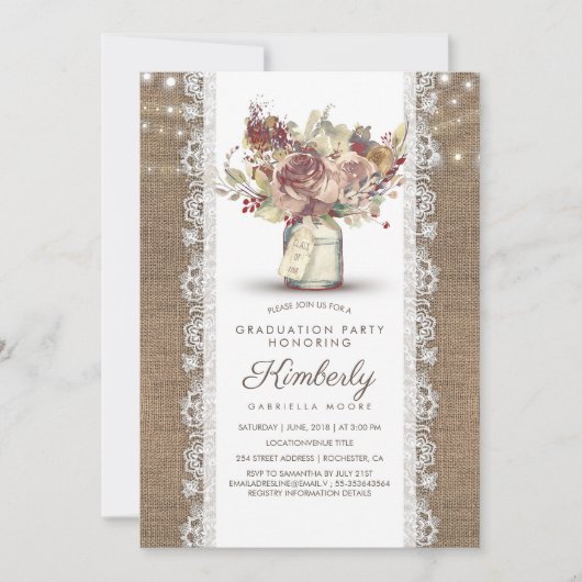 ヴィンテージ素朴メイスンジャールバーラップレース卒業 招待状 (正面)