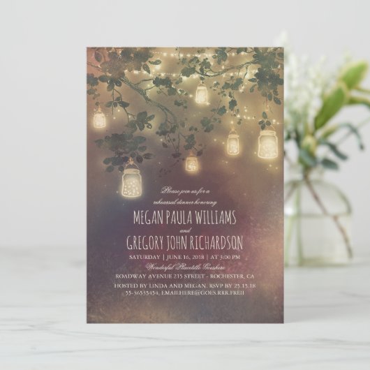 ヴィンテージ素朴メイスンジャールライツリハーサルディナー 招待状 (スタンド正面)