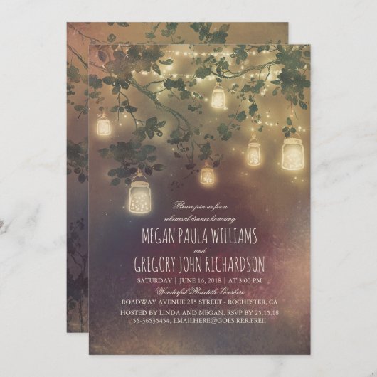 ヴィンテージ素朴メイスンジャールライツリハーサルディナー 招待状 (正面/裏面)