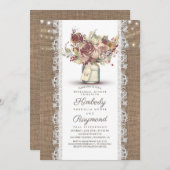 ヴィンテージ素朴メイスン・ジャー | Burlapリハーサルディナー 招待状 (正面/裏面)