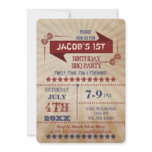 ヴィンテージ素朴メモリアルデー誕生日パーティ招待状